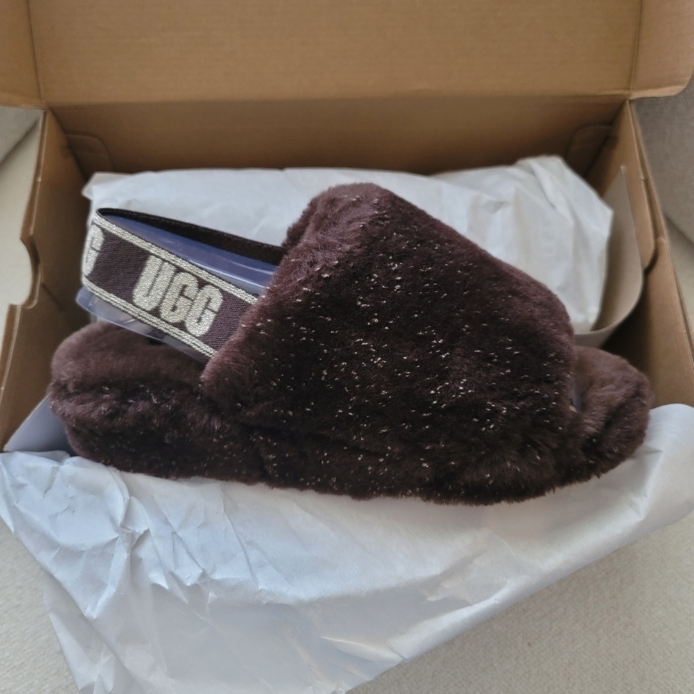 UGG Women's Fluff Yeah Sparkle, Burnt Cedar,‎ Size 7 -New in Box - Picture 7 of 16